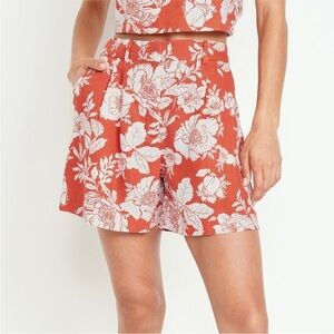 Old Navy High Waist Orange and White Linen Shorts